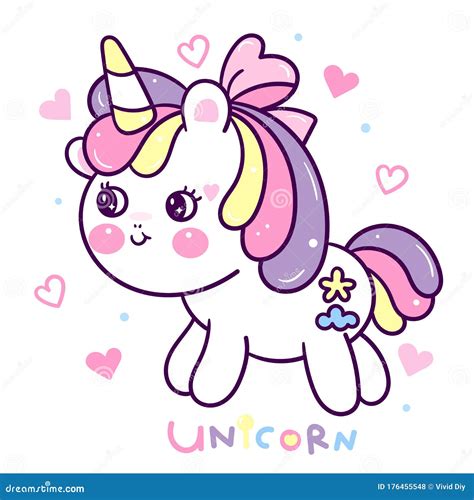 Lindo Unicornio Vector Hermoso Pony Dibujos Animados Bebé En Nube