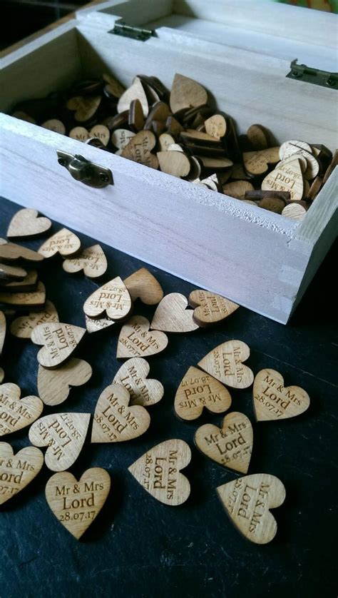 Personalised Love Hearts Wooden Wedding Table Decorations Rustic Favour