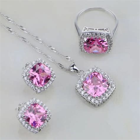Sterling Silver Jewelry Pink Cubic Zirconia White Zircon Jewelry