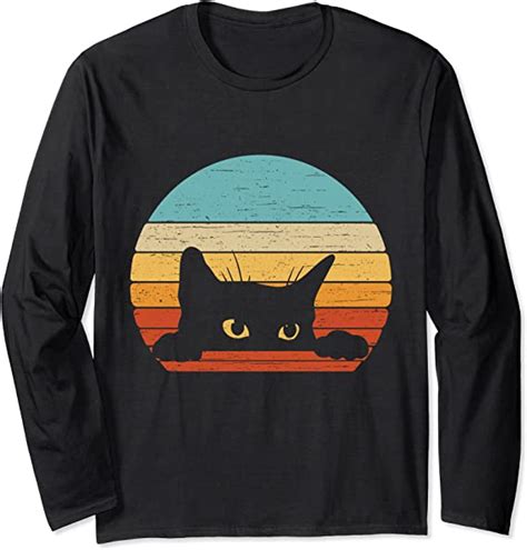 Black Cat Vintage Retro Style Funny Cat Long Sleeve T Shirt