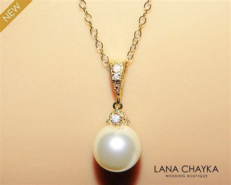 Pearl Drop Bridal Necklace Ivory Single Pearl Vermeil Gold Necklace