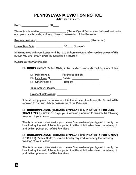 Free Pennsylvania Eviction Notice Forms PDF Word EForms