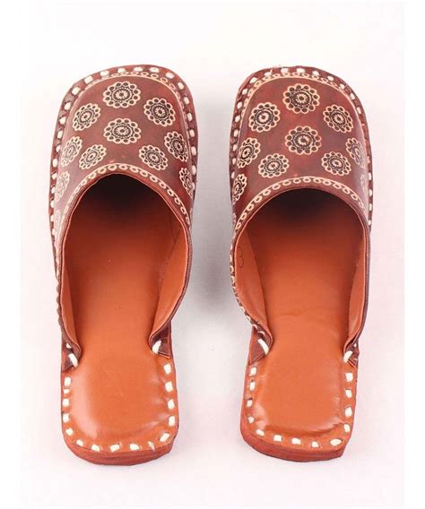 Brown Leather Flat Mules With Round Toe Inweave 3129329