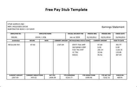 Pay Stub Template Business Mentor