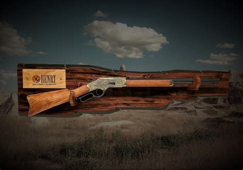 Rustic Gun Rack Henry Lever Action Rifle Display Imitation Live Edge