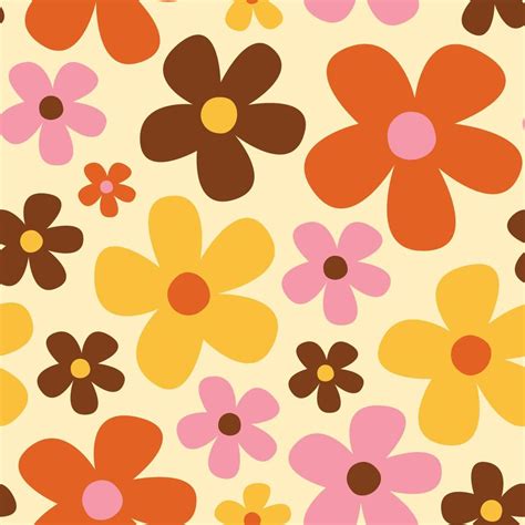 Cute Vector Seamless Pattern With Pink Orange And Brown Daisy Flowers