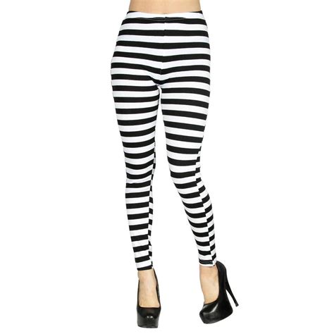 Basilica Womens Soft Black White Horizontal Striped Leggings W Back