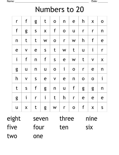 Numbers To 20 Word Search Wordmint