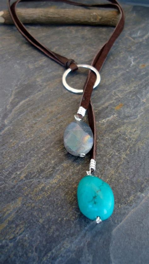 Leather Necklace Leather Lariat Sterling Silver Turquoise Etsy Canada