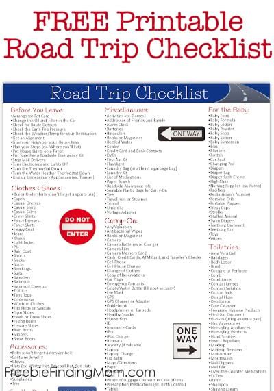 Road Trip Checklist Free Printable Road Trip Car Checklist To Prepare