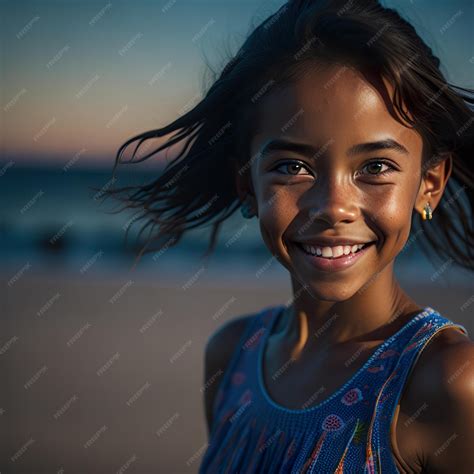 Premium Ai Image Girl In A Tropical Beach In Sunset Background