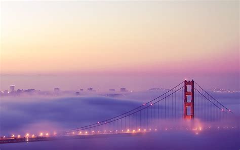 Lights Fog Bridges Golden Gate Bridge San Francisco Cities 2560x1600