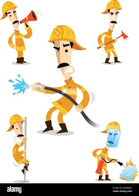 Firefighter Fire Hose Fireman Uniform Flame Vector Illustration Cartoon Stock Vector Image