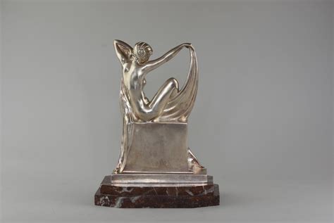 Art Deco Silvered Bronze Female Nude Figure Bada