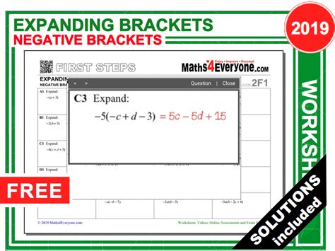 Expanding Brackets With Negative Numbers Worksheet