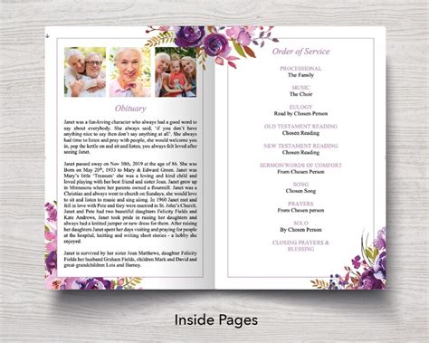 Funeral Program Template Celebration Of Life Program Etsy Uk