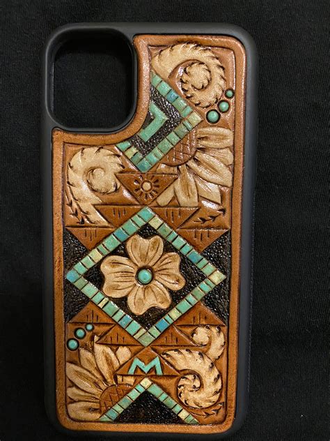 Southwest Vibe Custom Tooled Leather Phone Case Tooled Leather Phone