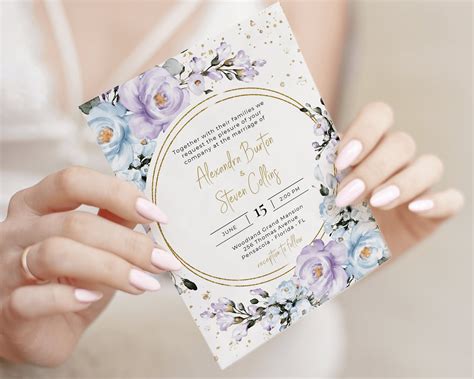 Lavender Wedding Invitation Template Set Wedding Invite With Etsy