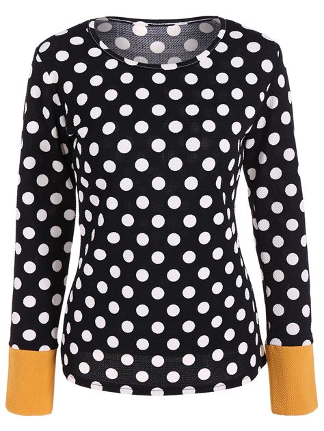 Long Sleeve Fitted Polka Dot T Shirt In Black Polka Dot T Shirts Clothes