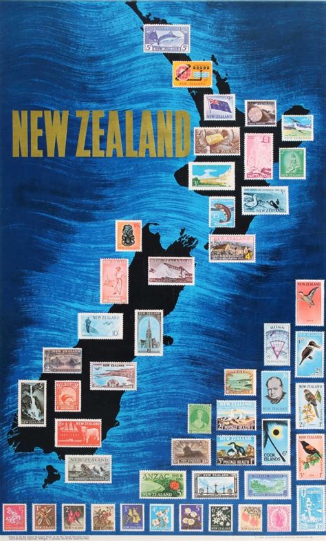 Original Vintage Posters Travel Posters New Zealand Stamps Map