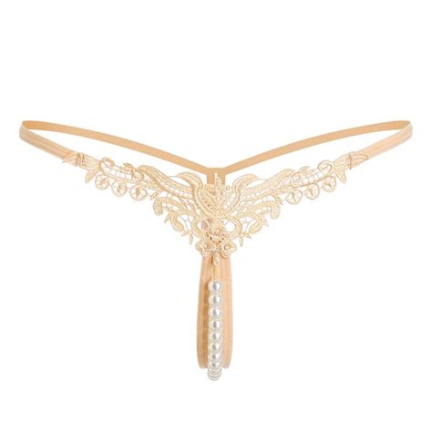 Women Sexy Pendant Thong Embroidery Pearl G String Adjustable Panties