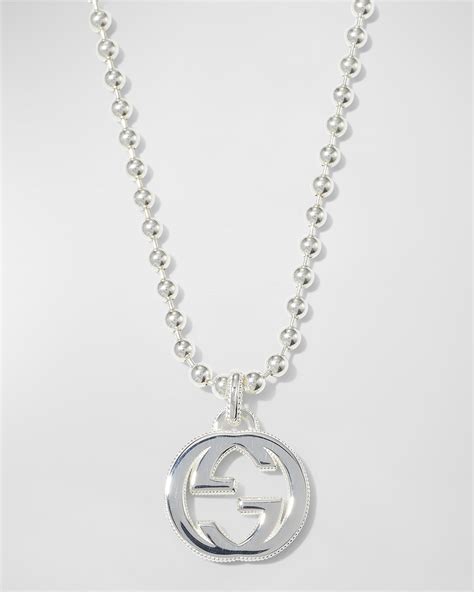 Gucci Mens Enameled Interlocking G Sterling Silver Chain Necklace