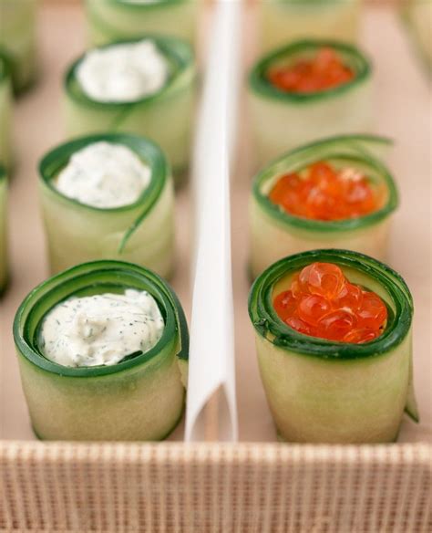 Rolled Zucchini Appetizers With Salmon Caviar And Herbed Cream Cheese