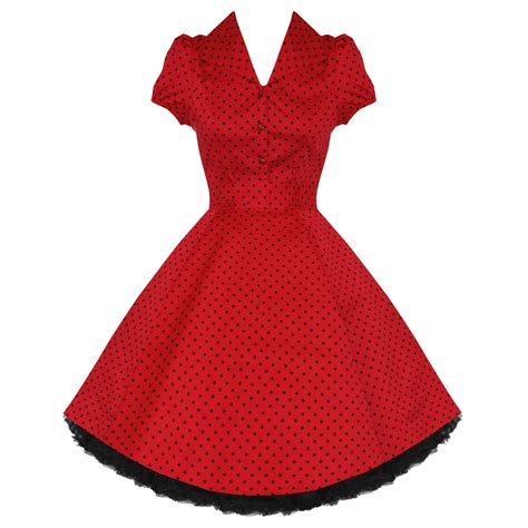 Kleid Damen Rot Polka Punkte Vintage 50er Retro Pinup Rockabilly Party