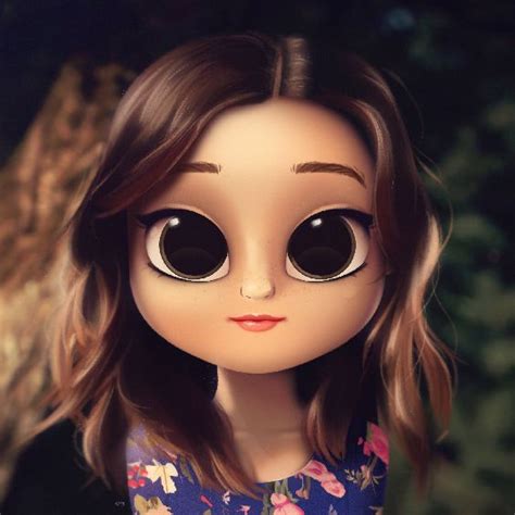 A Close Up Of A Doll With Big Eyes And Brown Hair Wearing A Floral Dress