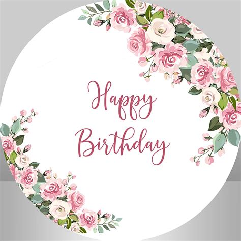 Sensfun Happy Birthday Flowers Round Background Circle Photo Backdrop