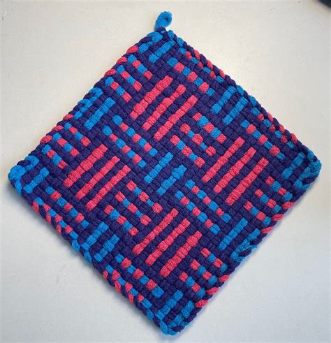 Log Cabin Weave Potholder In Pink Purple And Turquoise Large Cotton