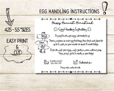 Editable Egg Handling Instruction Fresh Egg Care Label Egg Carton
