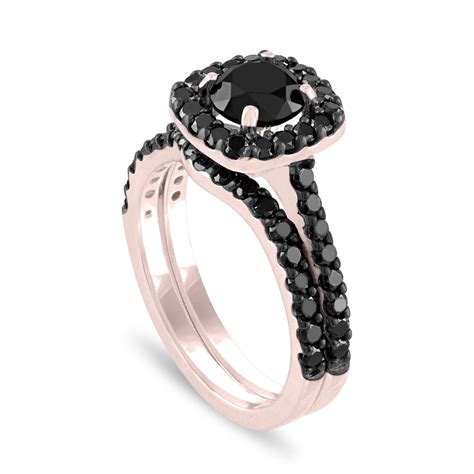 Black Diamond Engagement Ring Set Wedding Ring Sets Bridal Ring Sets