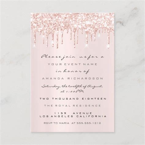 Spark Glitter Drips Rose Pink Bridal Sweet 16th Invitation Zazzle
