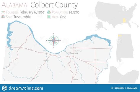 Map Of Colbert County In Alabama Stock Vector Illustration Of Colbert
