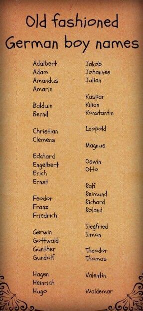 Old Fashioned German Boy Names Finding Character Names Pinterest