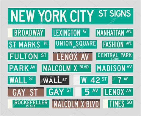 Vector Illustration Of The Most Famous New York City Street Signs