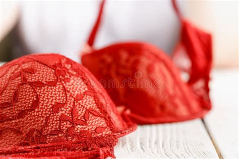Woman Took Off Her Red Lace Bra Stock Image Image Of Dress Clothes