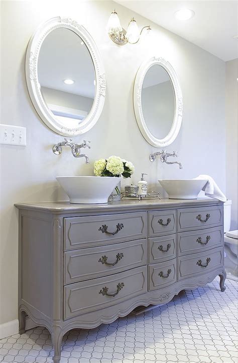 Antique furniture to be converted to a bathroom vanity. Stunning Bathroom Tour + Dresser into Double Vanity ...