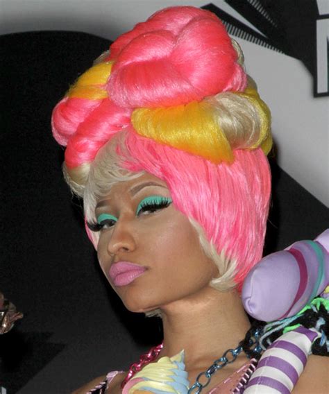 Nicki Minaj Long Curly Light Platinum Blonde and Pink Two-Tone Updo