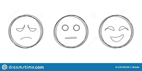 Three Linear Faces With Emotions Smiling Neutral And Angry In One
