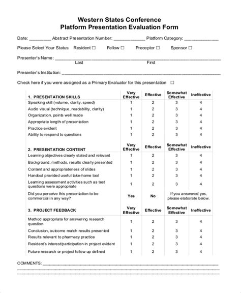 Printable Presentation Evaluation Form Printable Forms Free Online