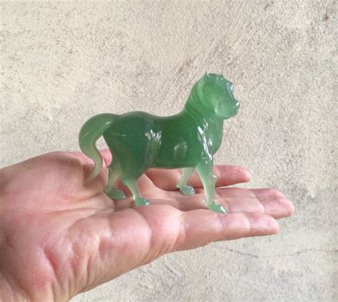 Vintage Miniature Celadon Glass Horse Figurine Jadeite Horse Statue