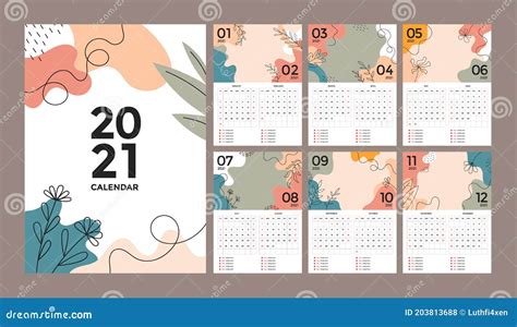 Abstract Creative Calendar Design Of 2021 Year Stock Vector