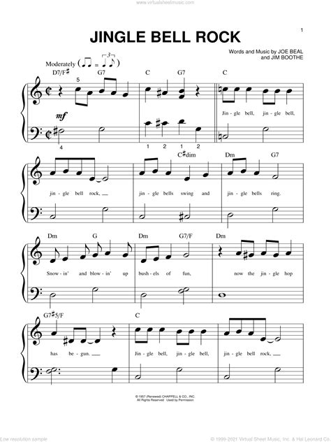 Beal Jingle Bell Rock Sheet Music For Piano Solo Big Note Book