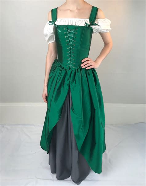 Renaissance Corset Peasant Bodice Dress In Emerald Green With Etsy