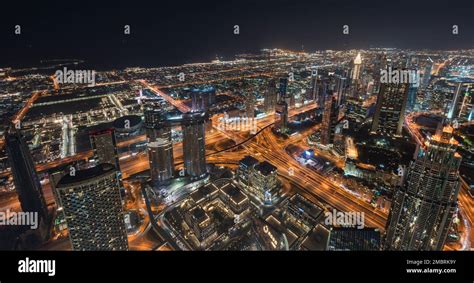 Dubai City Night Scene Stock Photo Alamy