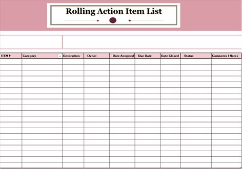15 Free Rolling Action Item List Templates Ms Office Documents