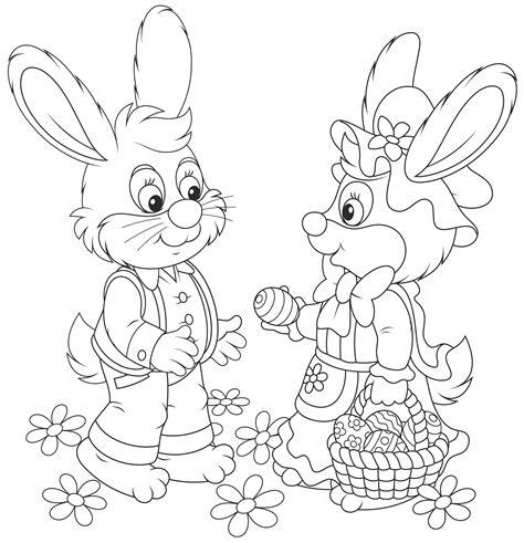 Coloriage lapin de paques facile pour enfant, modèle de dessin simple à colorier, idée illustration lapin à colorier. Coloriage de Pâques : papa et maman lapin - Magicmaman.com