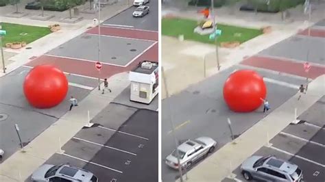 Watch As A Giant 250 Pound Red Ball Rolls Through City Streets Abc7